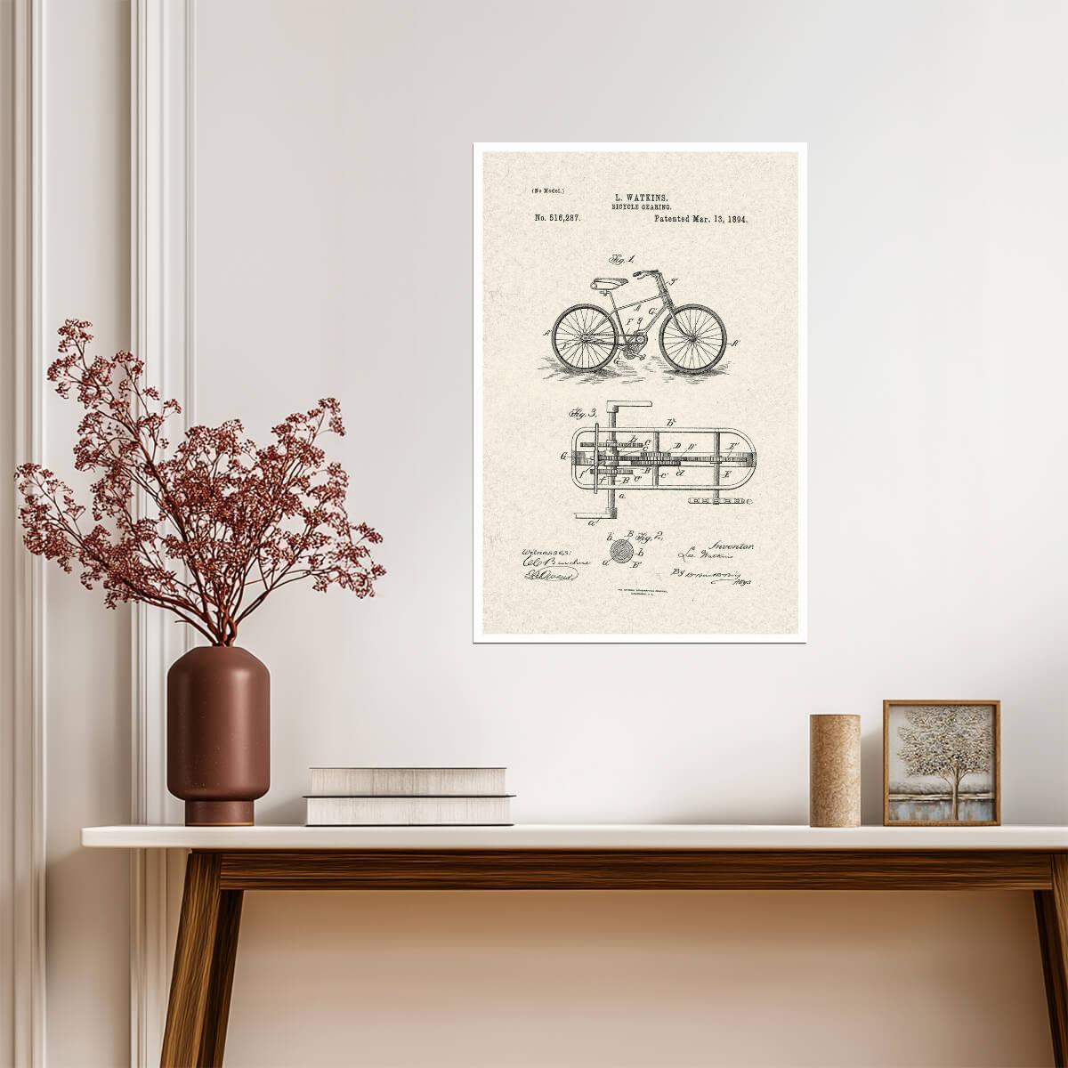 Bicycle Gearing Patent Diagram | Vintage Cycling Tech Poster | Bike Enthusiast Wall Art - Vintage & Retro Poster