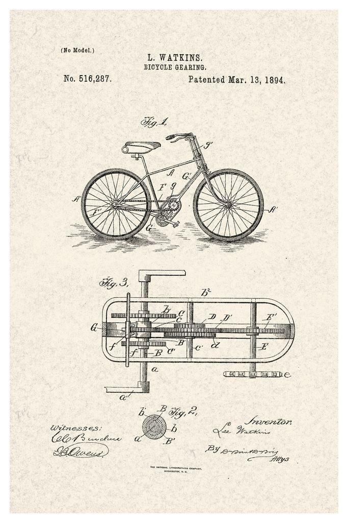 Bicycle Gearing Patent Diagram | Vintage Cycling Tech Poster | Bike Enthusiast Wall Art - Vintage & Retro Poster