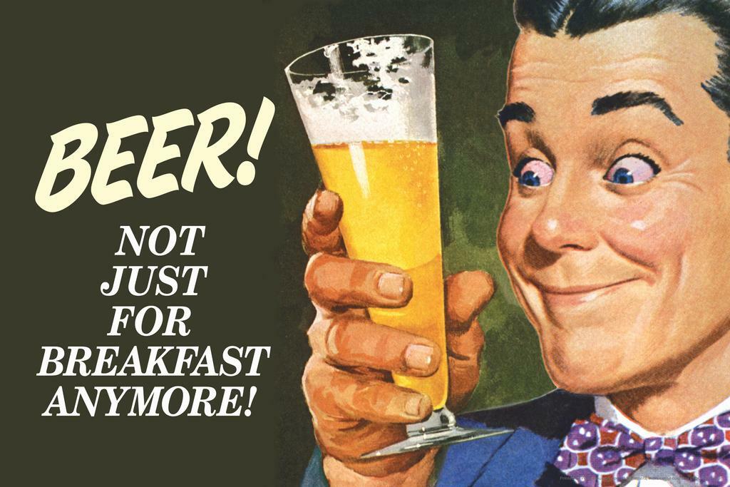 Not Just For Breakfast Anymore Poster | Funny Beer Humor | Retro Bar Decor
