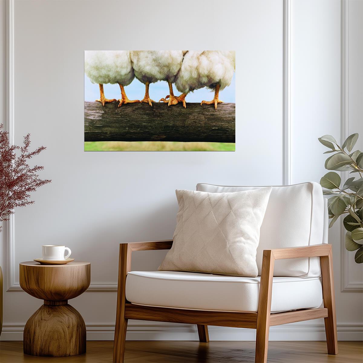 Chicken on a Fence | Farm Animal Photography | Rustic Kitchen Decor Poster - Photography Poster