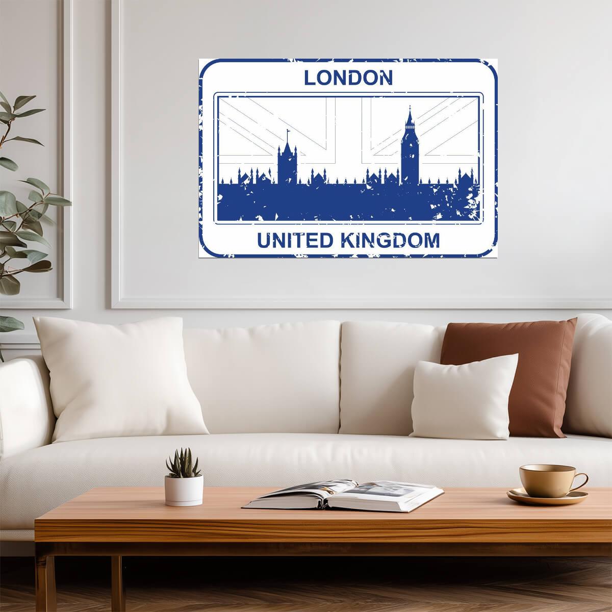 Vintage London UK Passport Stamp | Retro Travel Art | United Kingdom Poster