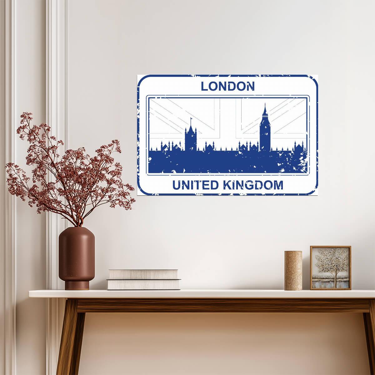 Vintage London UK Passport Stamp | Retro Travel Art | United Kingdom Poster