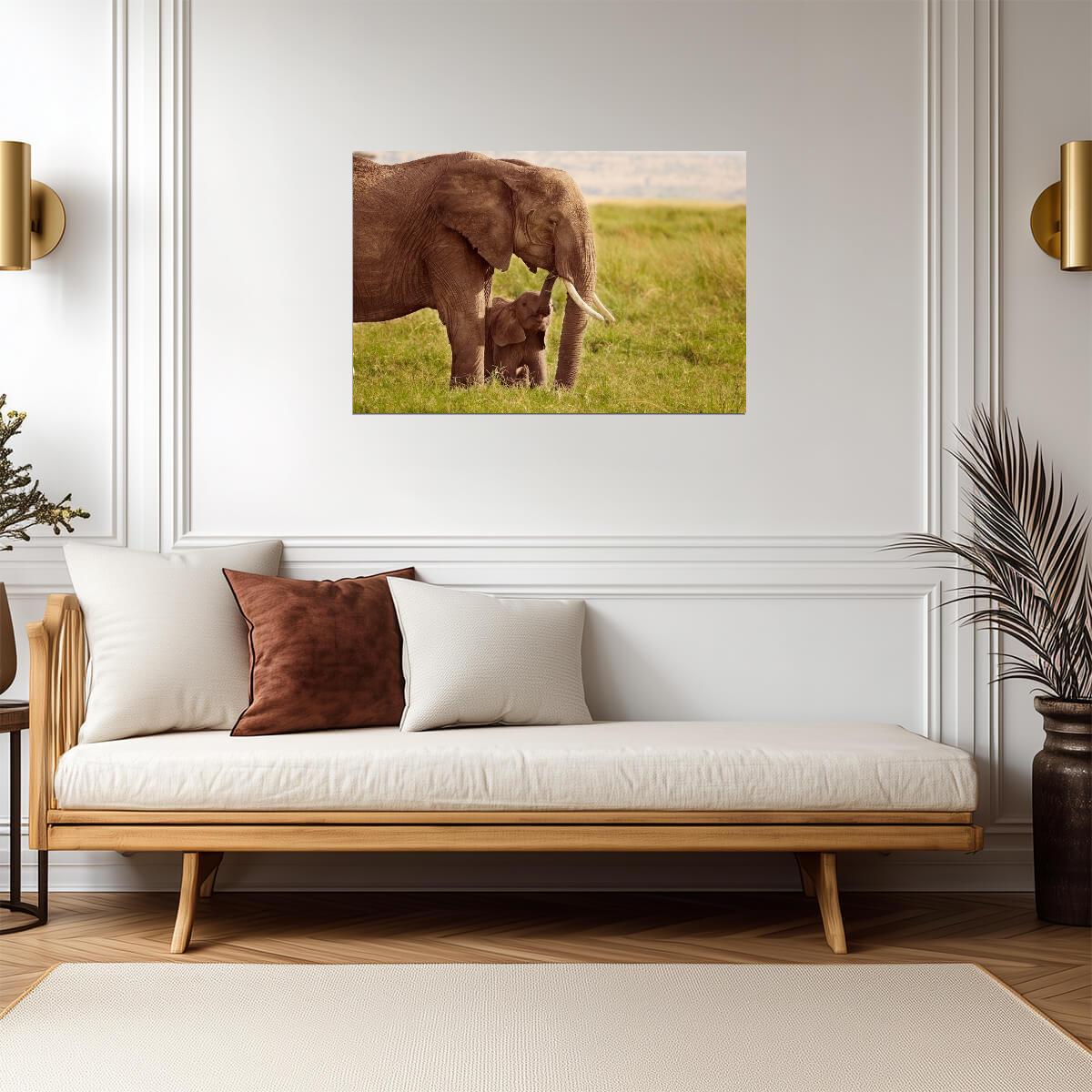 Elephant with Baby | Wildlife Photography Print | Mother and Child Animal Poster - Photography Poster