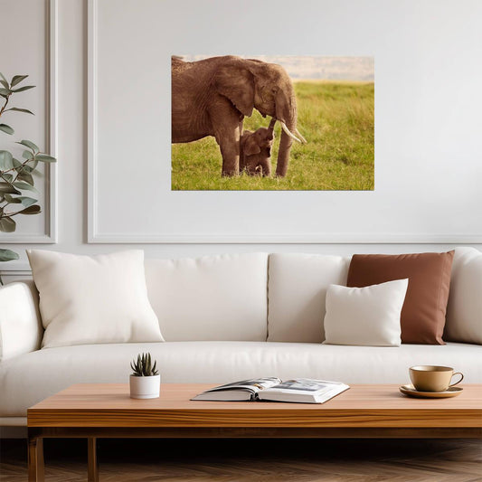 Elephant with Baby | Wildlife Photography Print | Mother and Child Animal Poster - Photography Poster