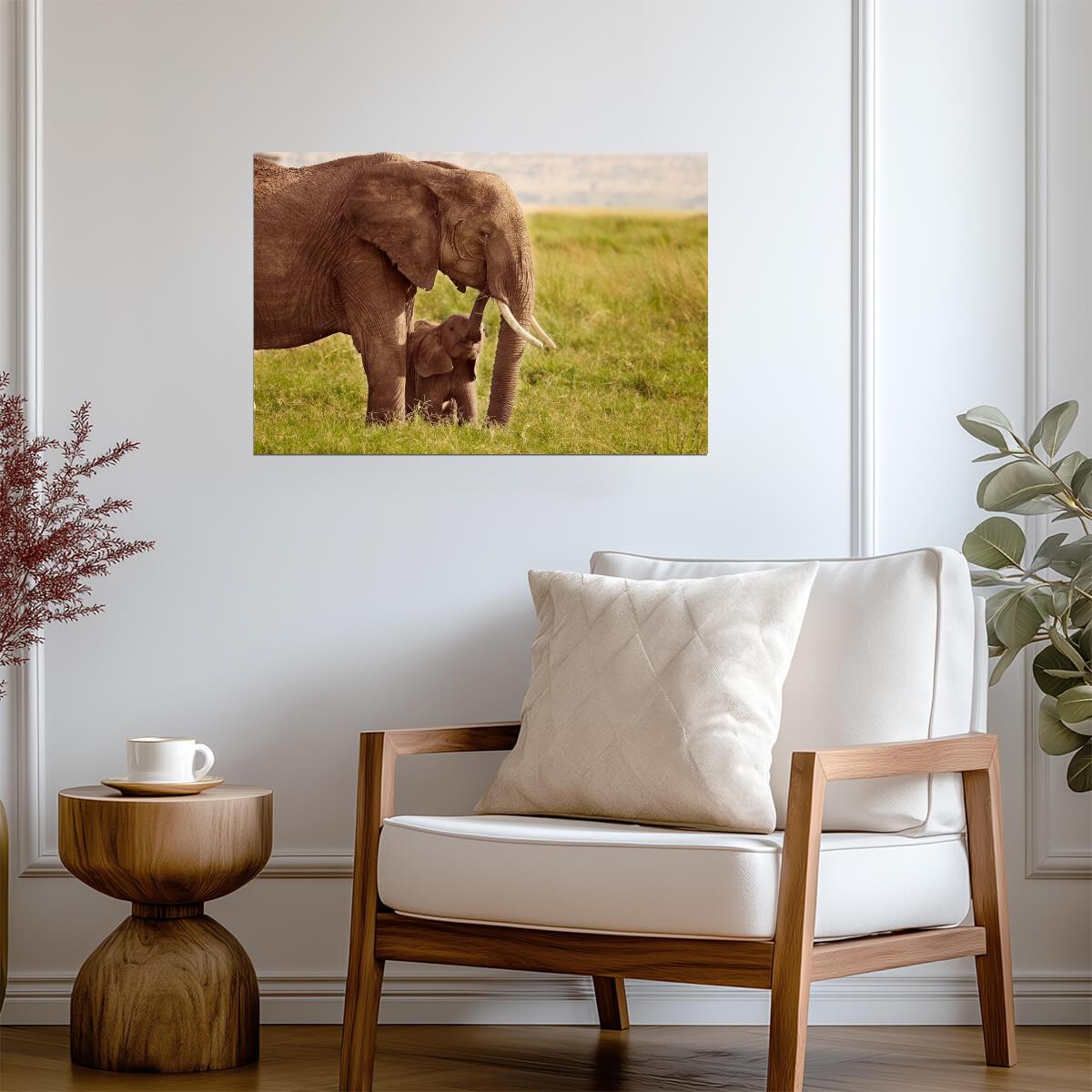 Elephant with Baby | Wildlife Photography Print | Mother and Child Animal Poster - Photography Poster
