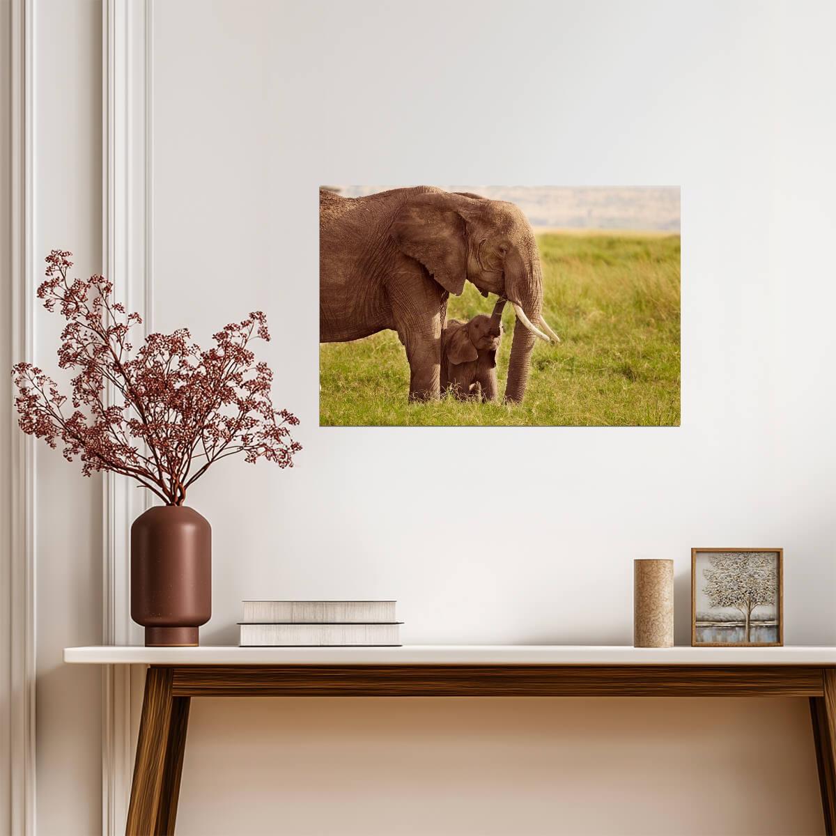 Elephant with Baby | Wildlife Photography Print | Mother and Child Animal Poster - Photography Poster