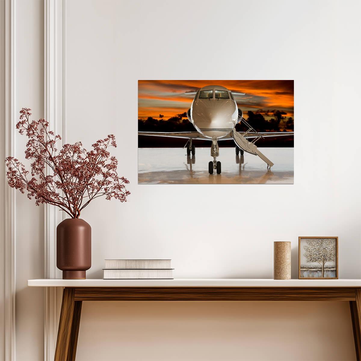 Private Jet at Sunset on a Runway | Aviation Photography | Luxury Travel Poster - Photography Poster