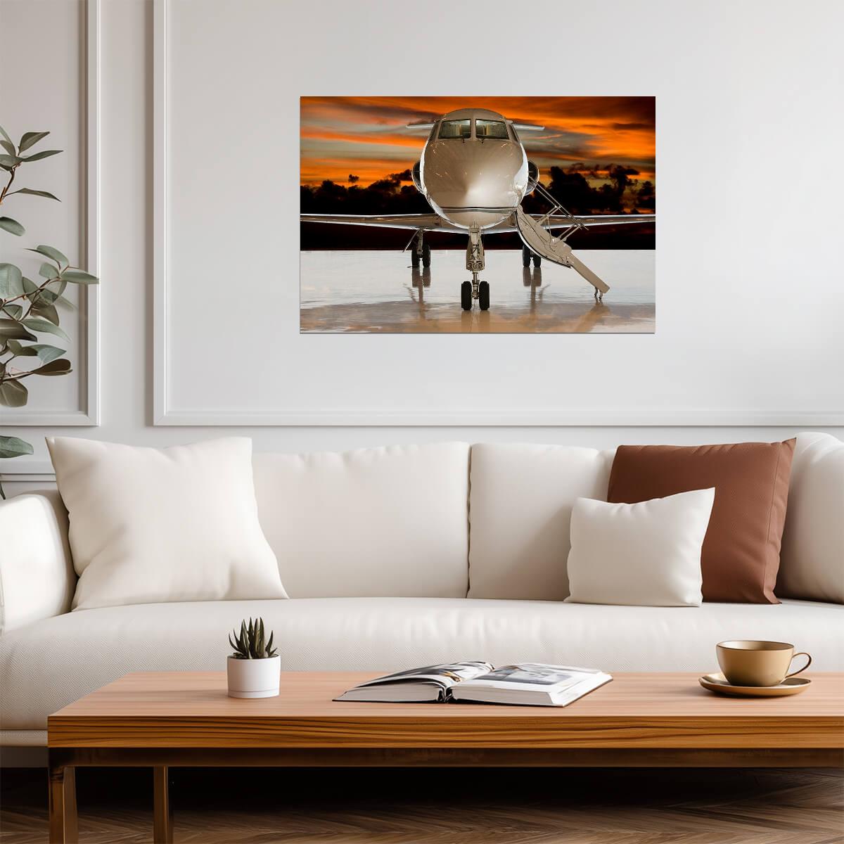 Private Jet at Sunset on a Runway | Aviation Photography | Luxury Travel Poster - Photography Poster