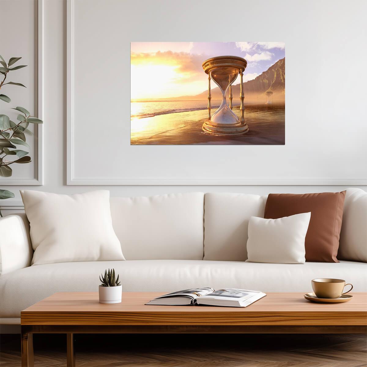 Hourglass on an Ocean Beach | Surreal Photography Print | Time and Nature Poster - Photography Poster