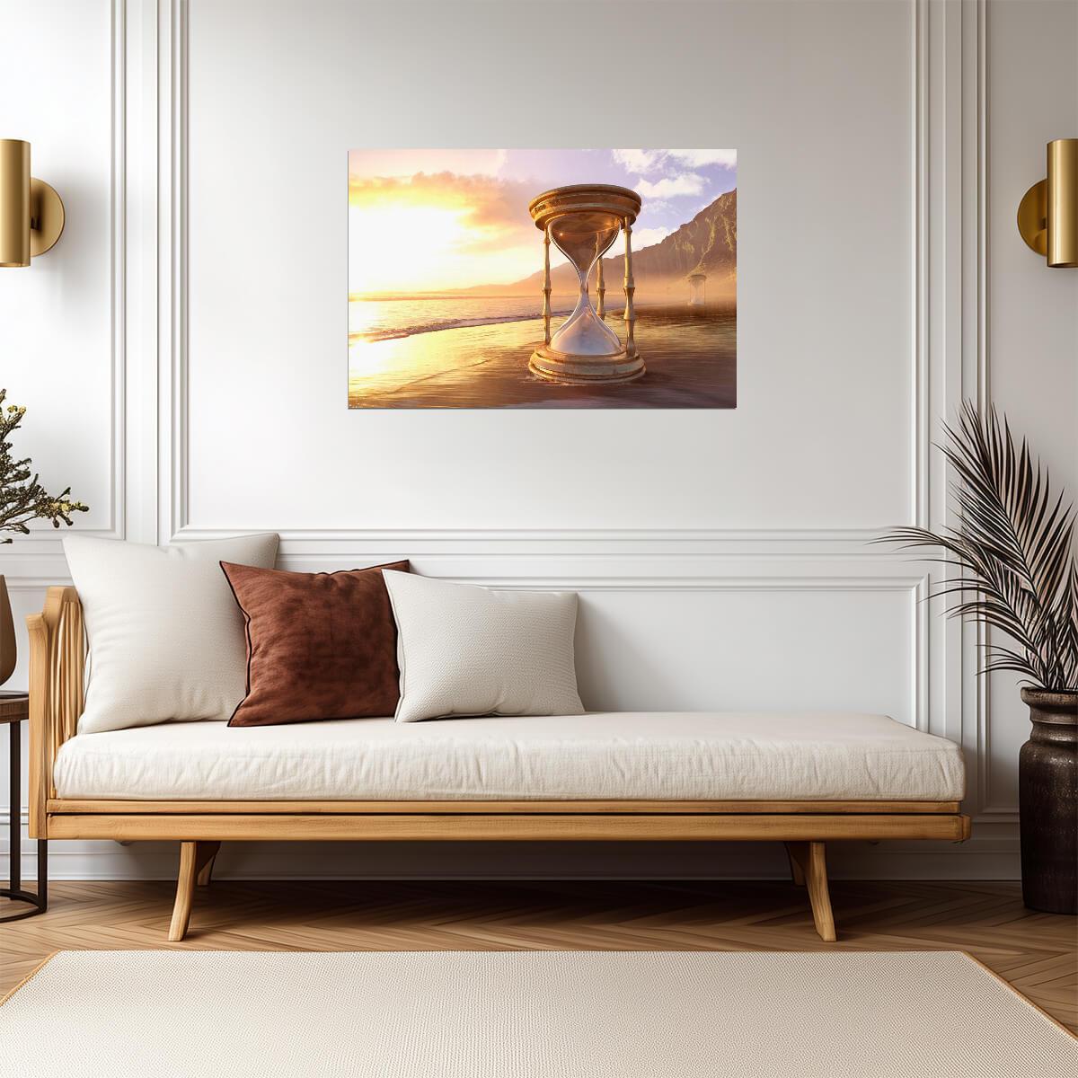 Hourglass on an Ocean Beach | Surreal Photography Print | Time and Nature Poster - Photography Poster
