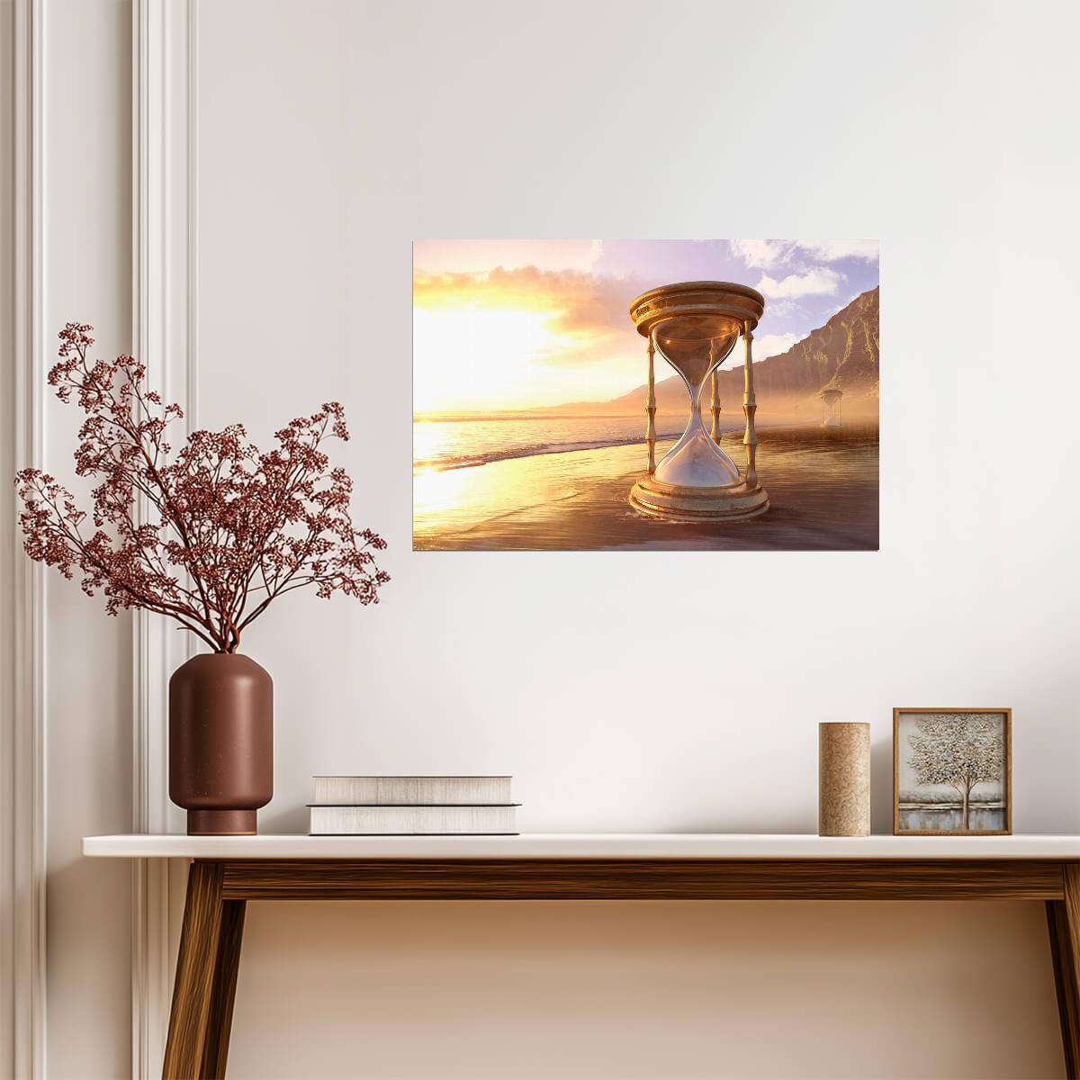 Hourglass on an Ocean Beach | Surreal Photography Print | Time and Nature Poster - Photography Poster