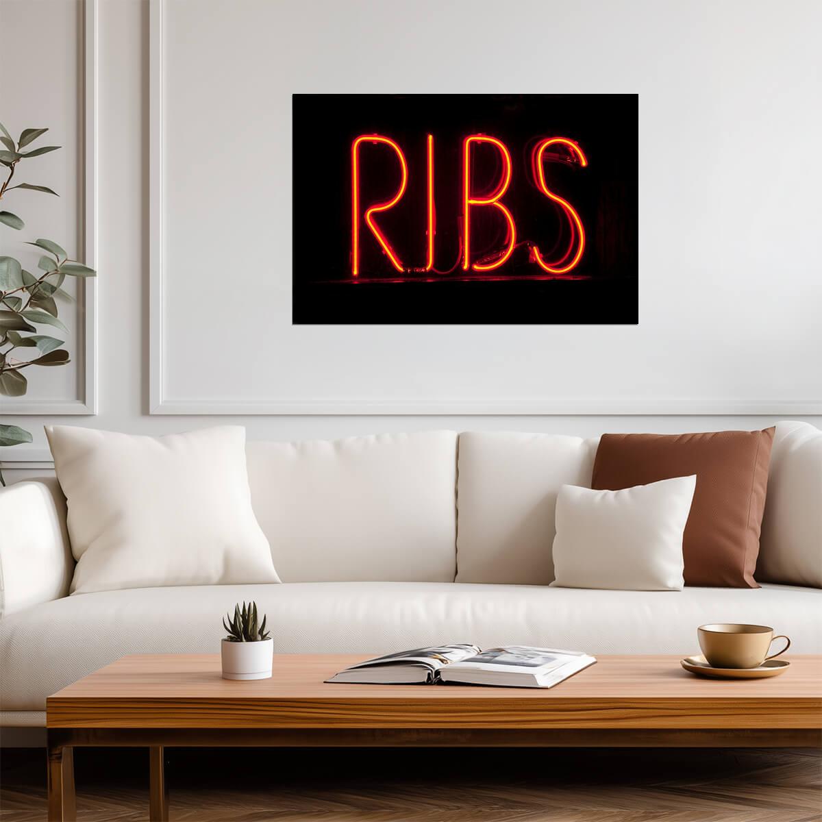 "Ribs" Neon Sign | BBQ Restaurant Photography | Foodie Poster - Photography Poster