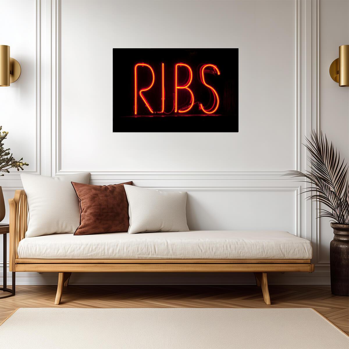 "Ribs" Neon Sign | BBQ Restaurant Photography | Foodie Poster - Photography Poster