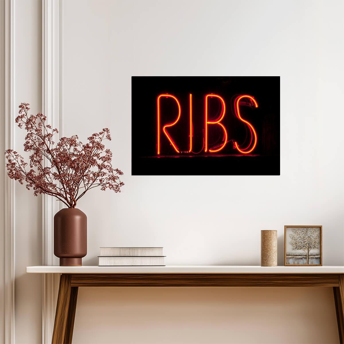 "Ribs" Neon Sign | BBQ Restaurant Photography | Foodie Poster - Photography Poster