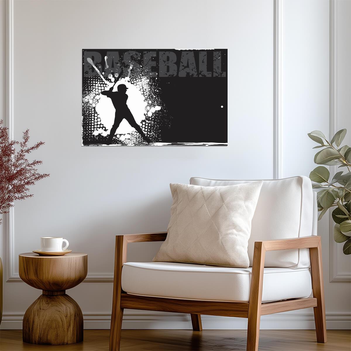 Baseball Batter Silhouette | Grunge Style Sports Art | Black and White Poster - Sports Poster