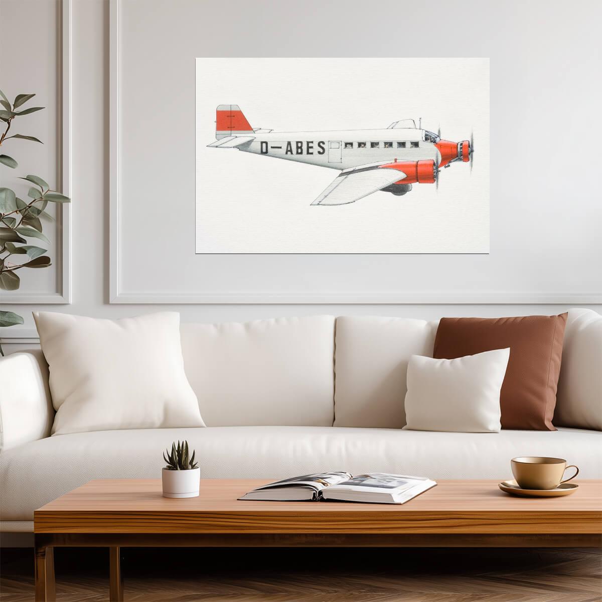 Junkers Ju 52 Aircraft 1930 | Vintage Aviation Print | German Transport Plane Poster
