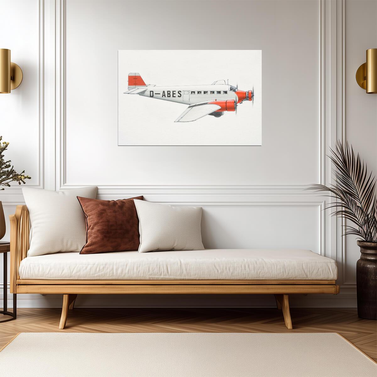 Junkers Ju 52 Aircraft 1930 | Vintage Aviation Print | German Transport Plane Poster