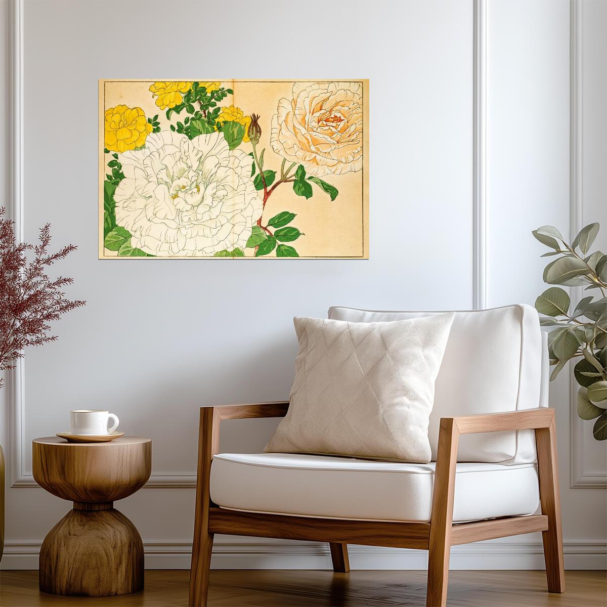 Japanese Woodblock Roses | Floral Art Print | Ukiyo-e Style Botanical Poster