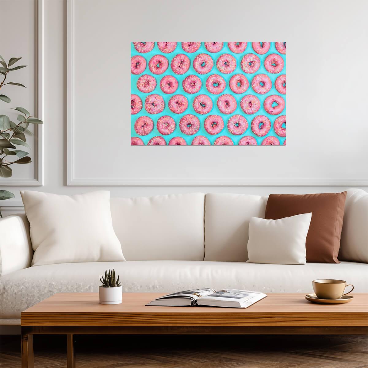 Pink Doughnuts Pattern | Pop Art Food Photography | Colorful Kitchen Poster - Photography Poster