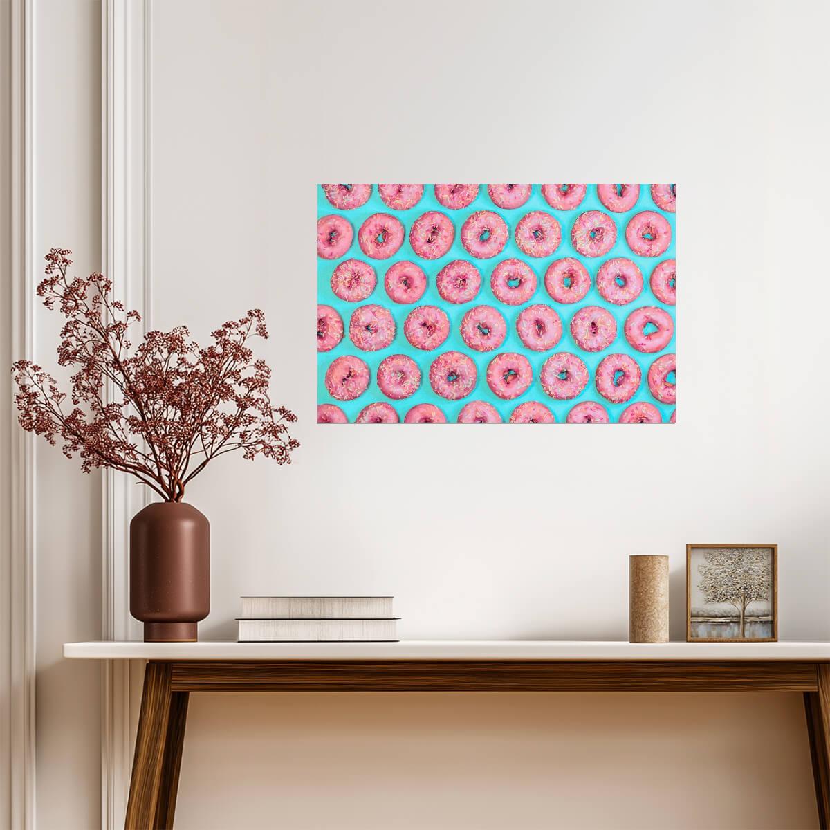 Pink Doughnuts Pattern | Pop Art Food Photography | Colorful Kitchen Poster - Photography Poster
