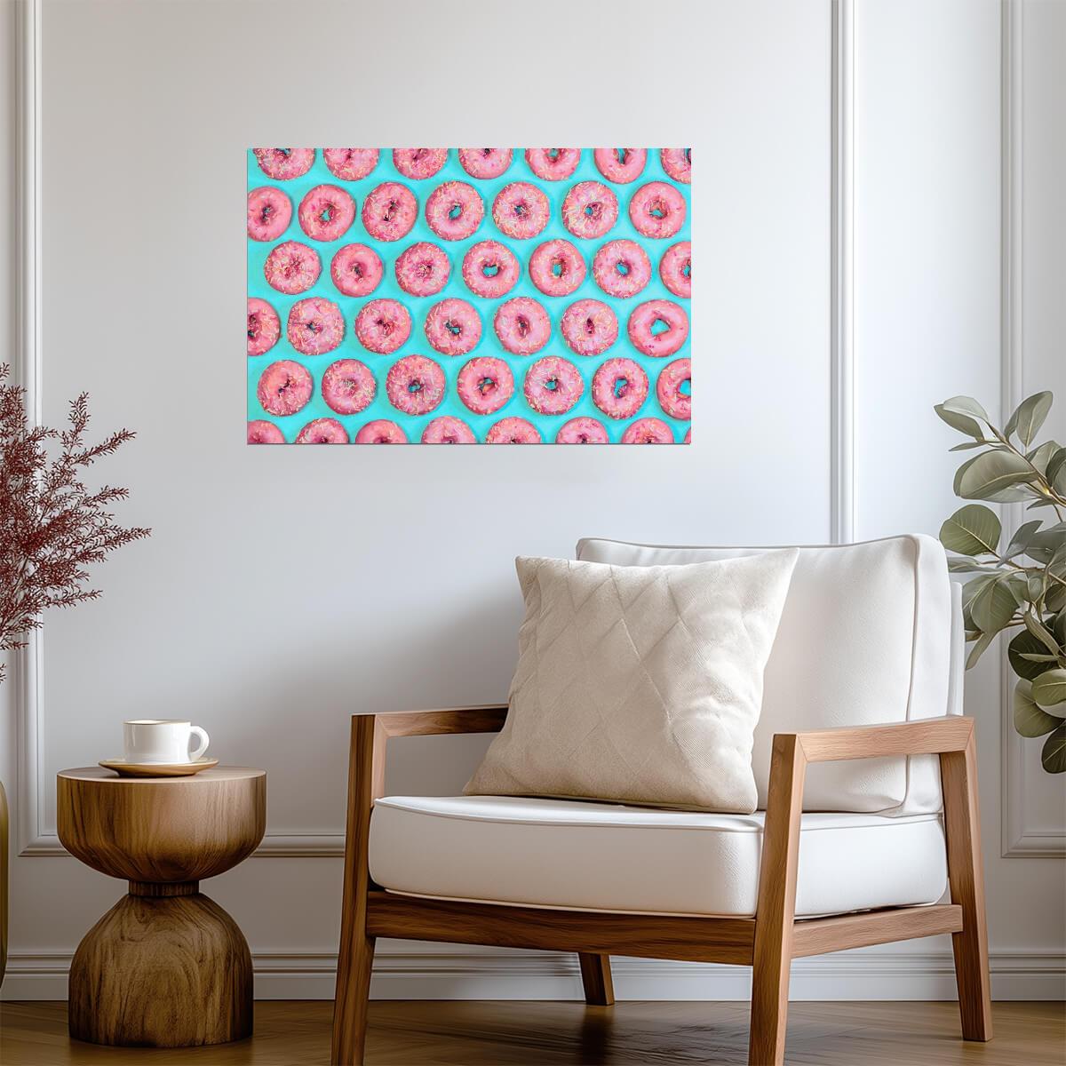 Pink Doughnuts Pattern | Pop Art Food Photography | Colorful Kitchen Poster - Photography Poster