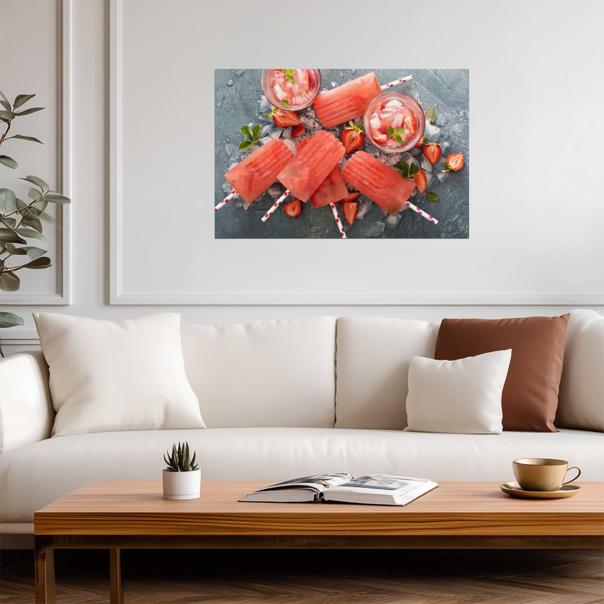 Strawberry Mojito Popsicles | Food Photography Print | Summer Dessert Poster - Photography Poster