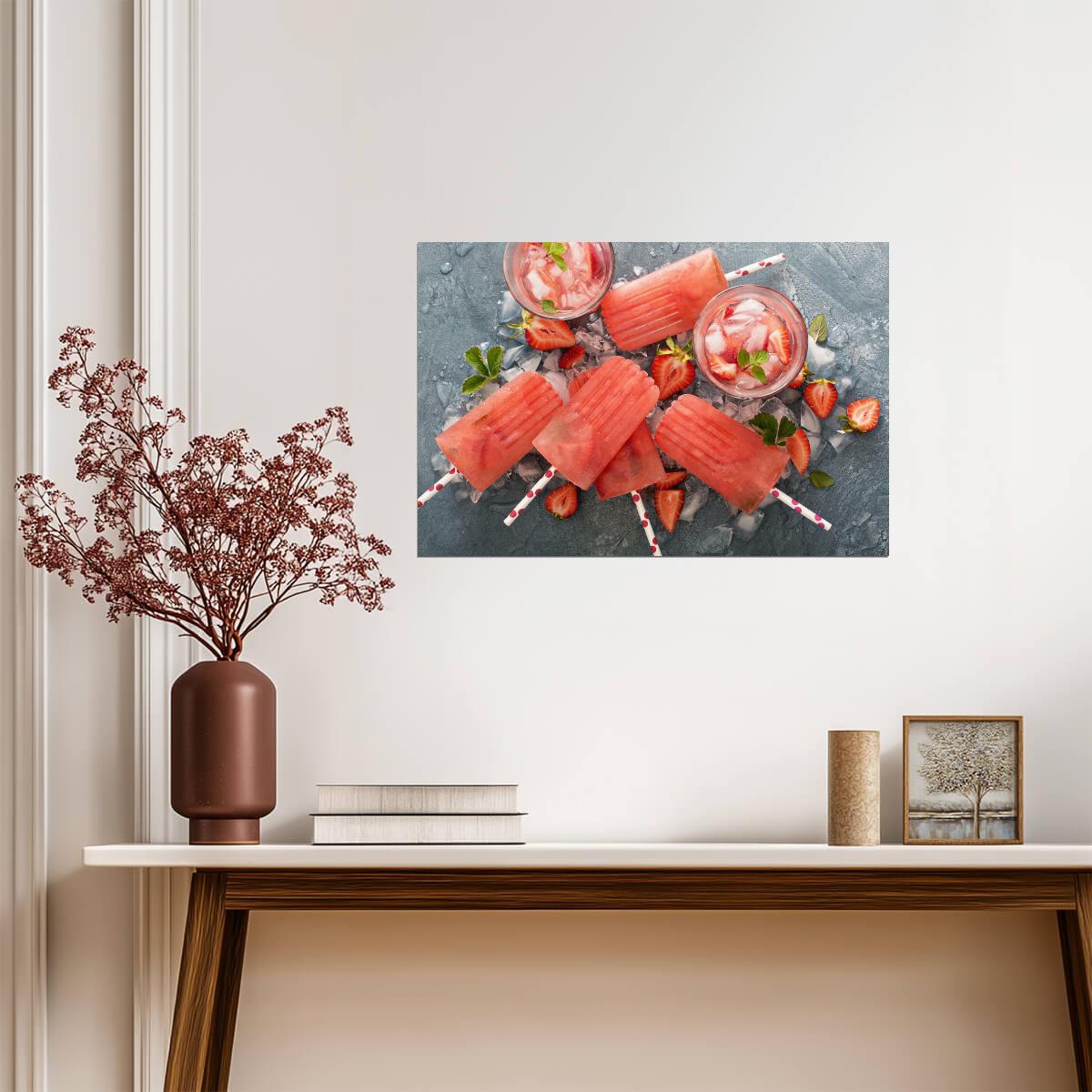 Strawberry Mojito Popsicles | Food Photography Print | Summer Dessert Poster - Photography Poster