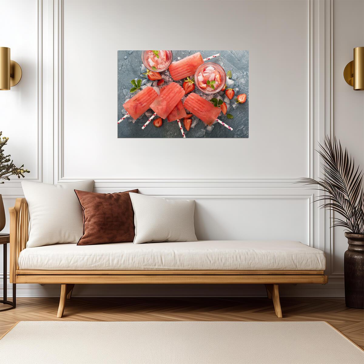 Strawberry Mojito Popsicles | Food Photography Print | Summer Dessert Poster - Photography Poster