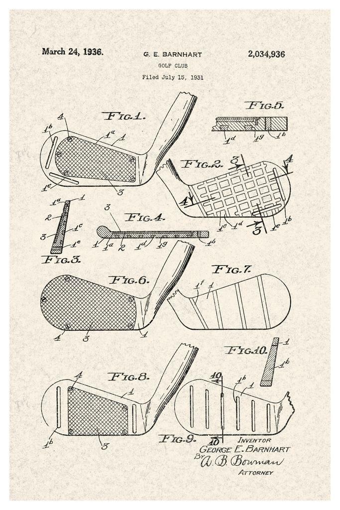 Golf Club Patent Print | 1931 Vintage Diagram Poster | Sports Wall Art - Vintage & Retro Poster