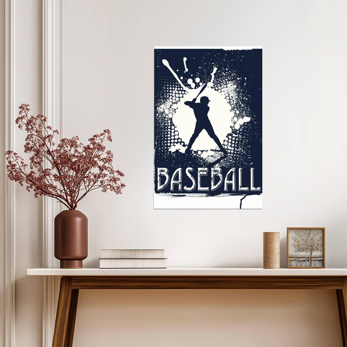 Baseball Batter Illustration | Grunge Style Sports Art | Dynamic Action Poster - Sports Poster