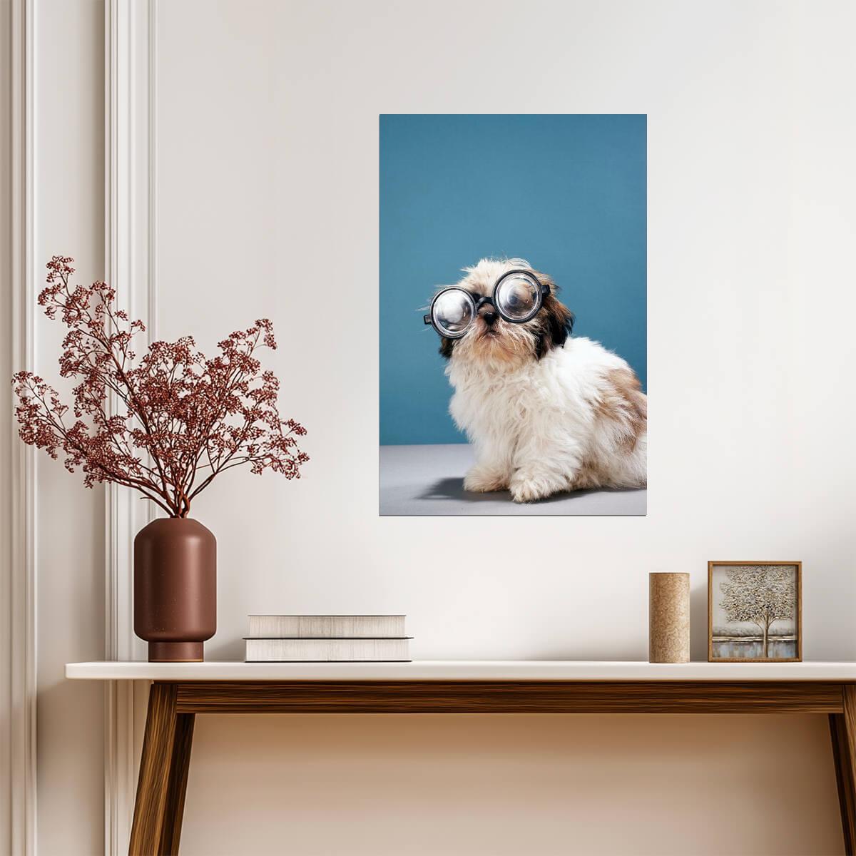 Puppy Wearing Thick Glasses | Funny Animal Photography | Cute Pet Poster - Photography Poster