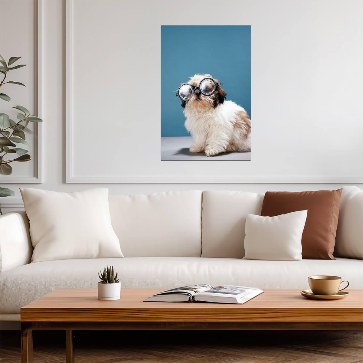 Puppy Wearing Thick Glasses | Funny Animal Photography | Cute Pet Poster - Photography Poster