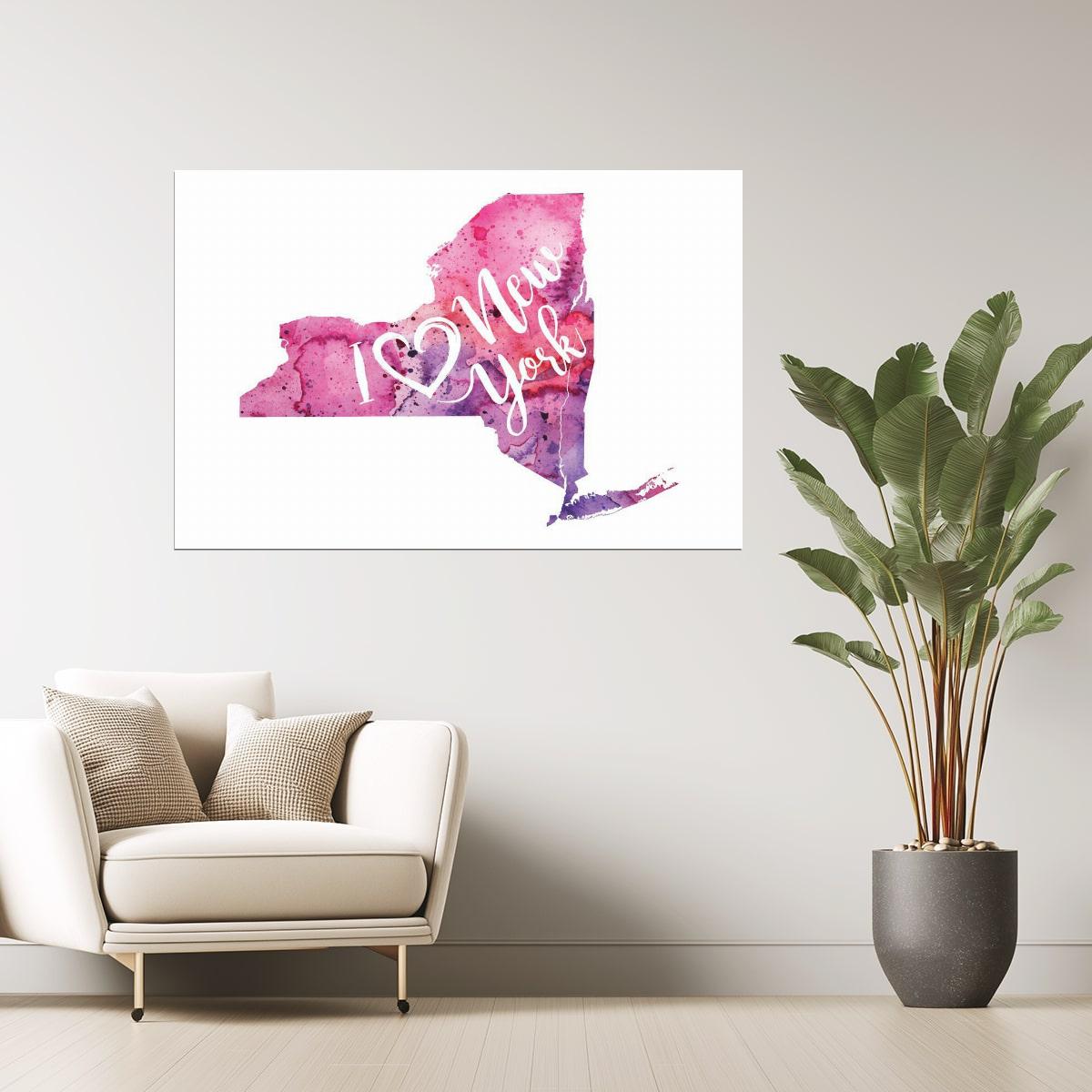 New York Map | I Love New York Watercolor Poster