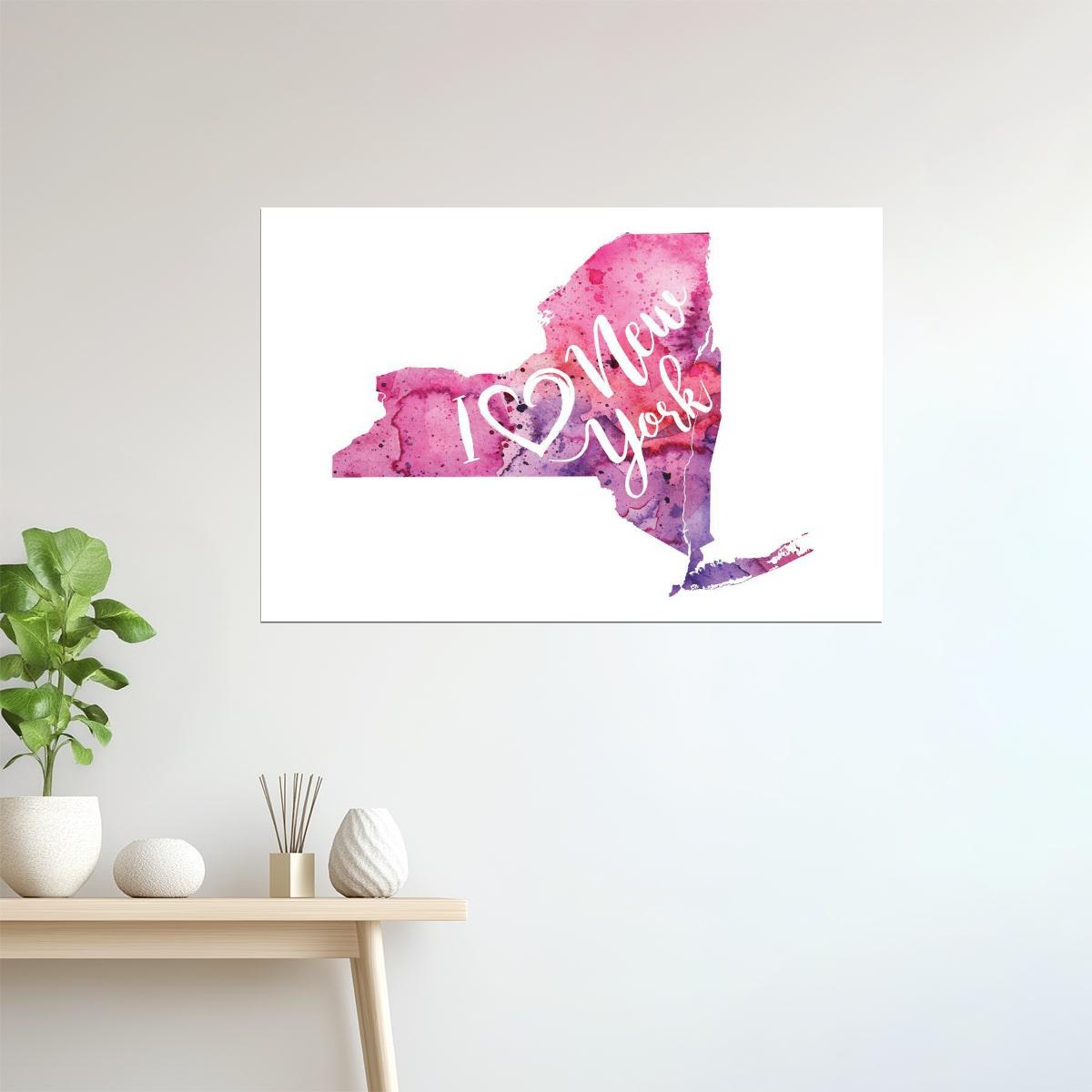 New York Map | I Love New York Watercolor Poster
