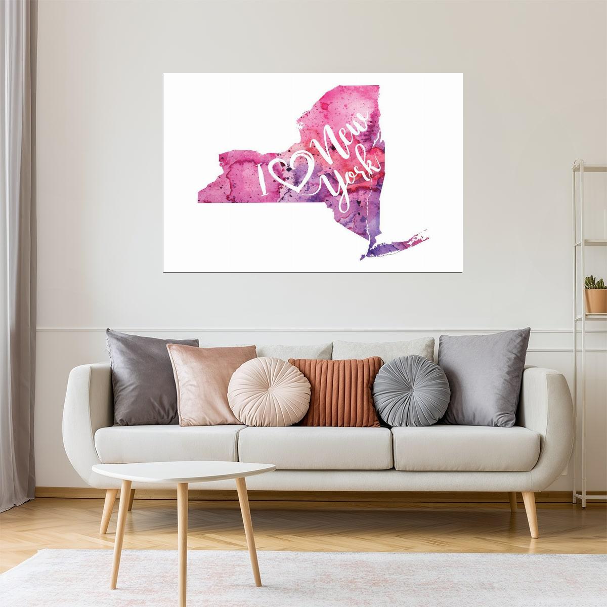 New York Map | I Love New York Watercolor Poster