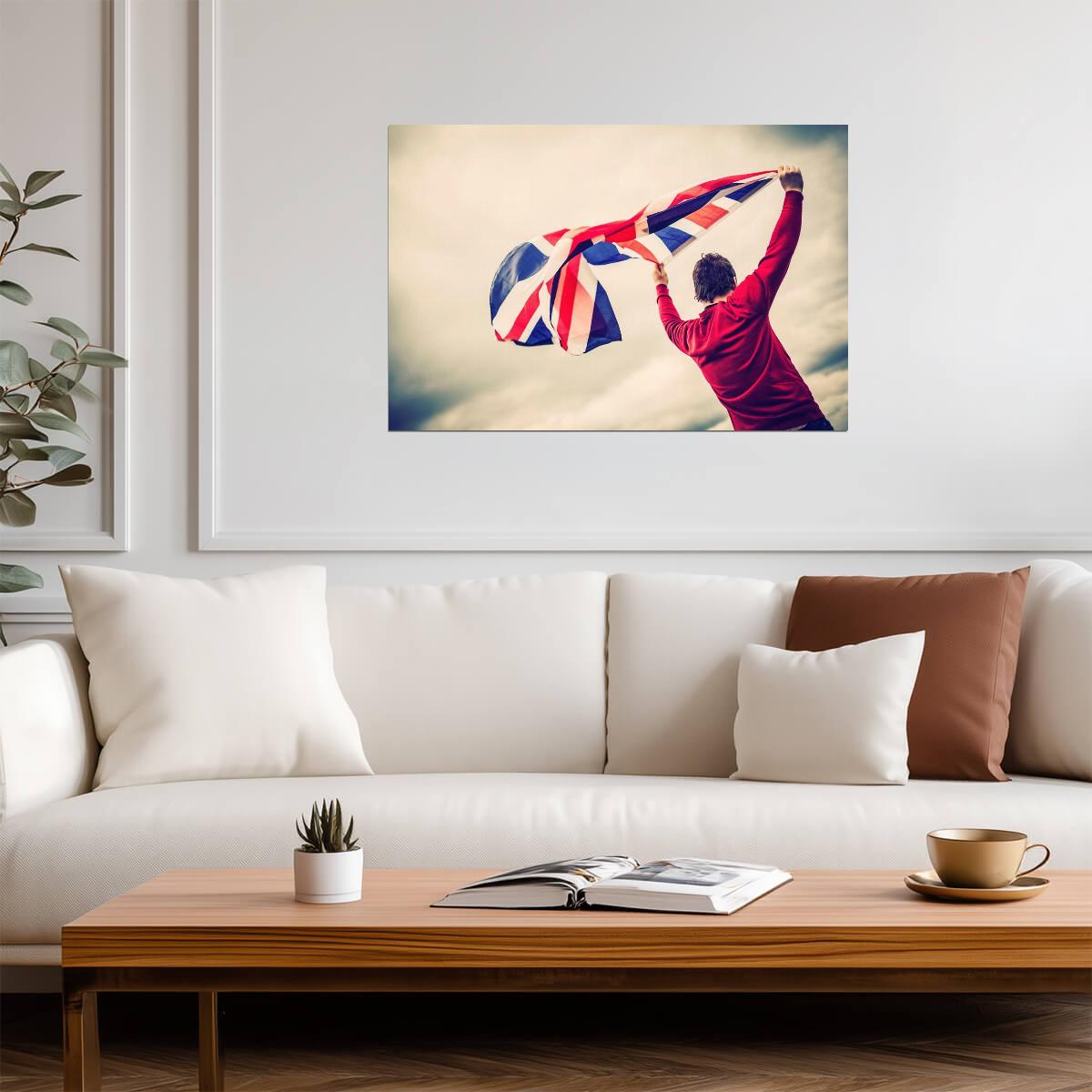 Man Waving a Union Jack Flag | British Pride Photography | UK Poster - Photography Poster