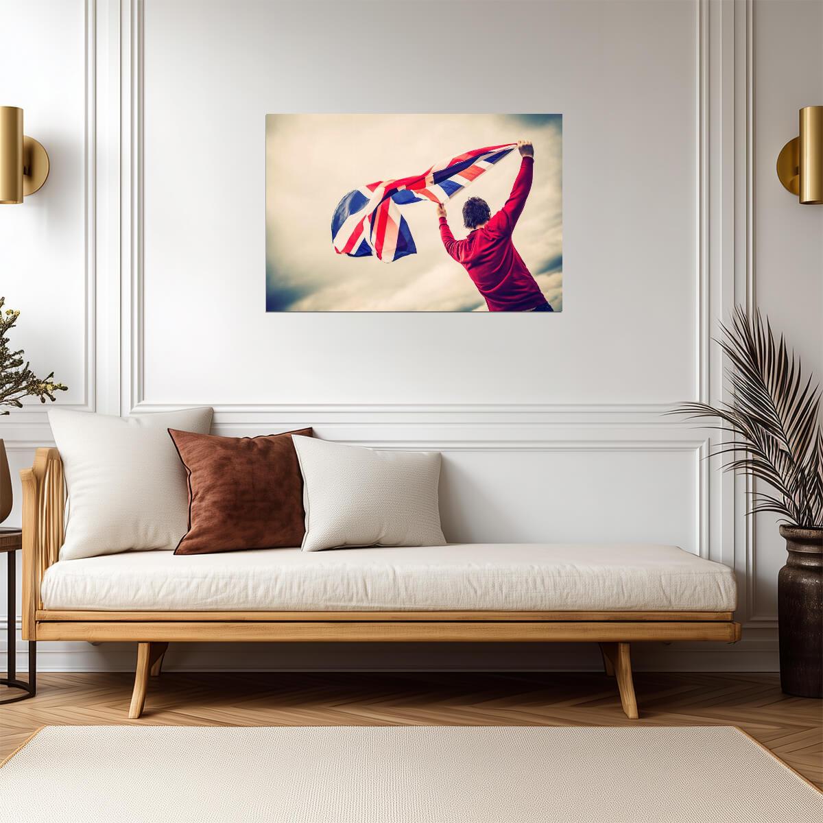 Man Waving a Union Jack Flag | British Pride Photography | UK Poster - Photography Poster