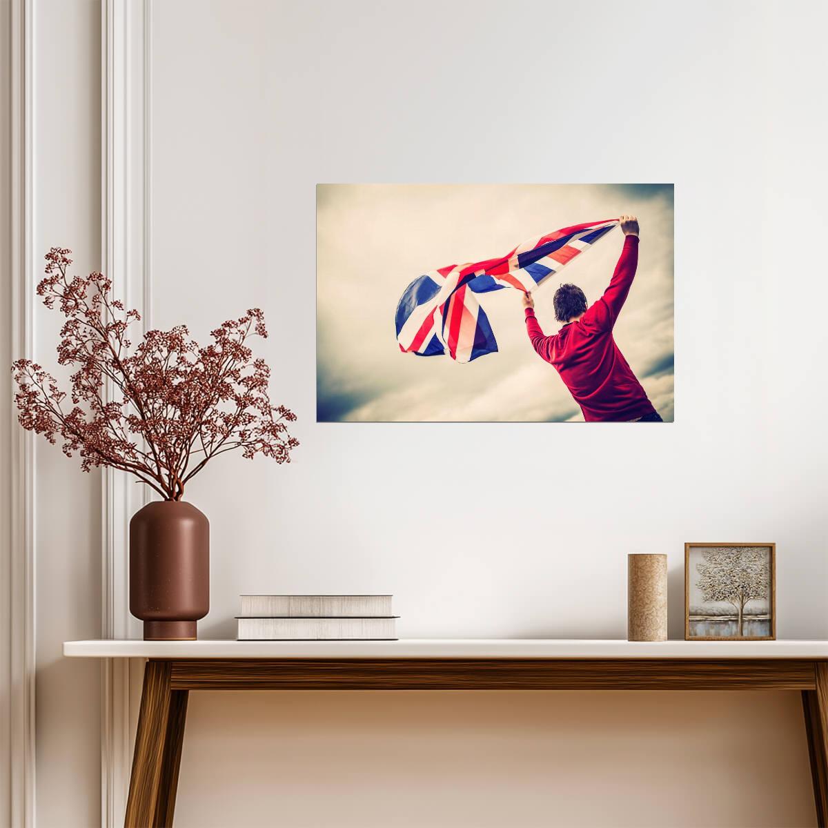 Man Waving a Union Jack Flag | British Pride Photography | UK Poster - Photography Poster