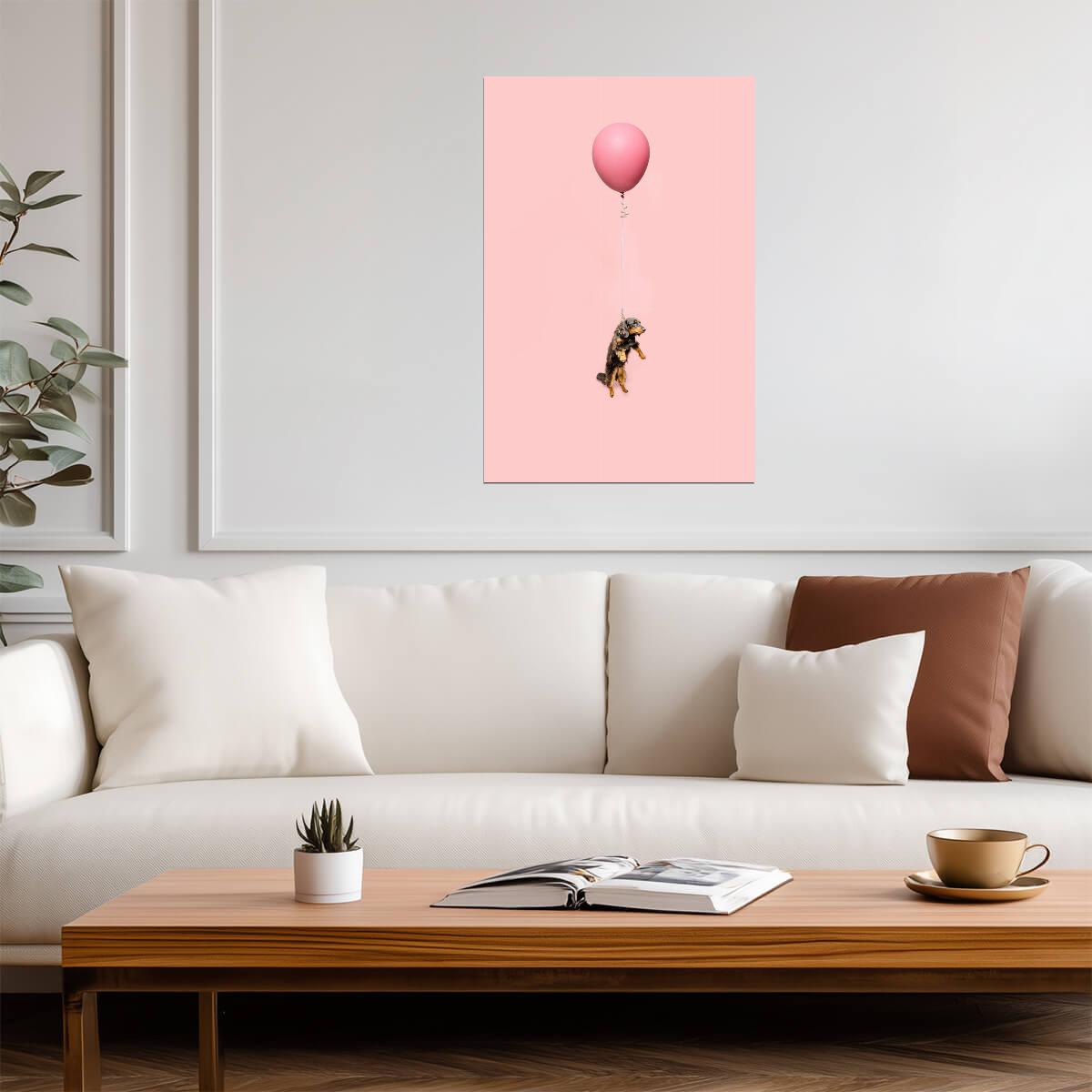 Cute Dog Tied to a Balloon and Floating | Surreal Photography Art | Whimsical Pet Poster - Photography Poster