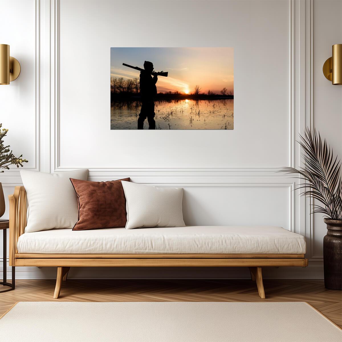 Hunter at Sunset Silhouette | Hunting Photography Poster - Photography Poster