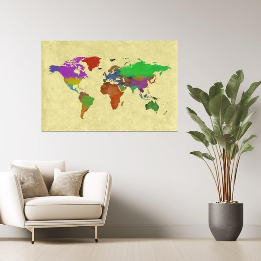 World Map | Colorful Vintage Style Map Poster