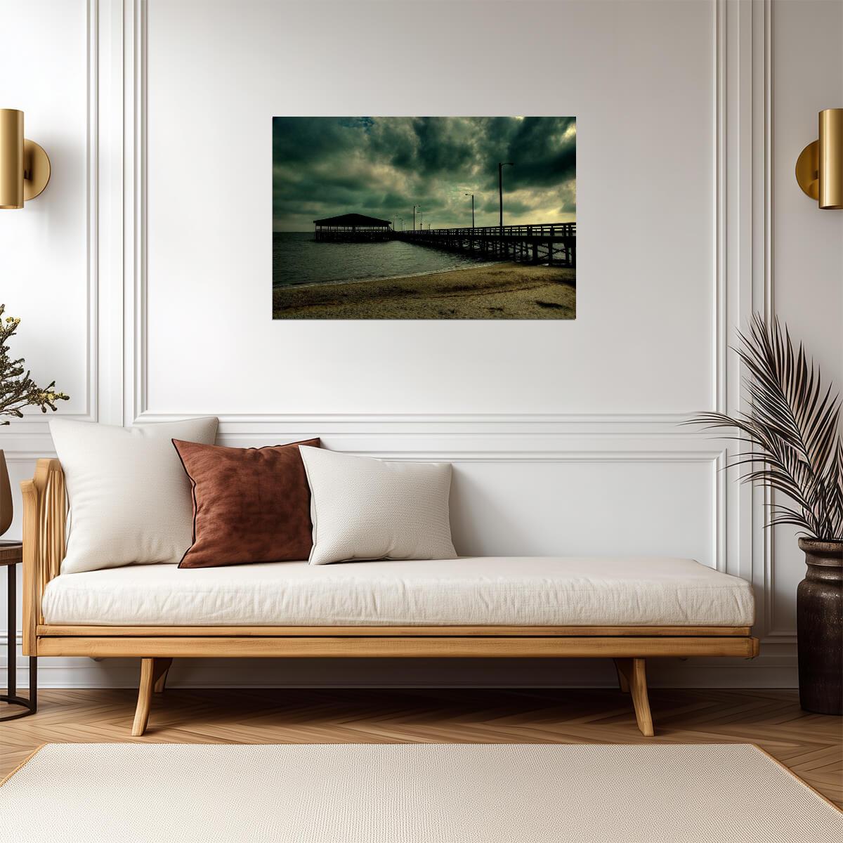 A Dark Pier at Night | Moody Seascape Photography | Ocean Poster - Photography Poster