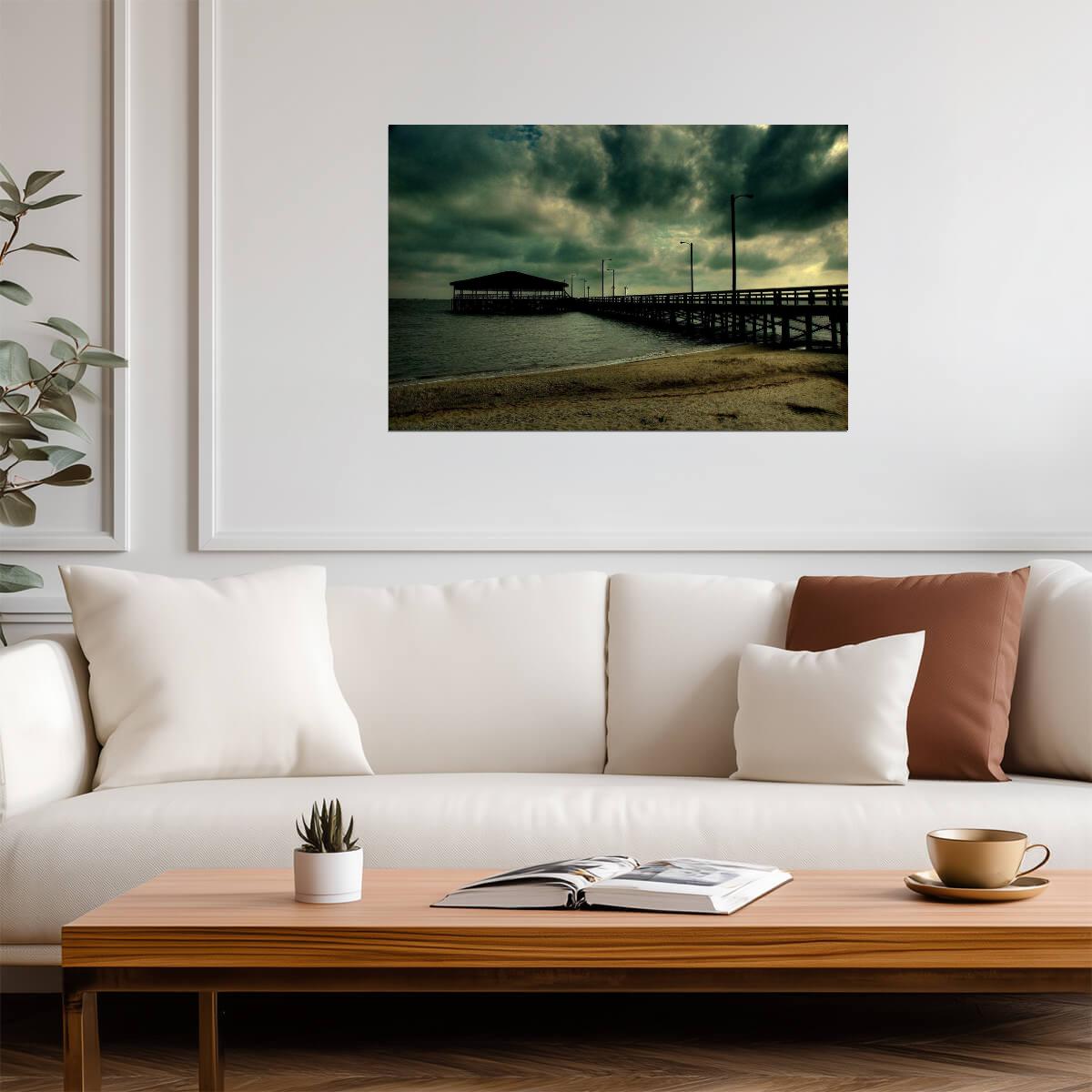 A Dark Pier at Night | Moody Seascape Photography | Ocean Poster - Photography Poster