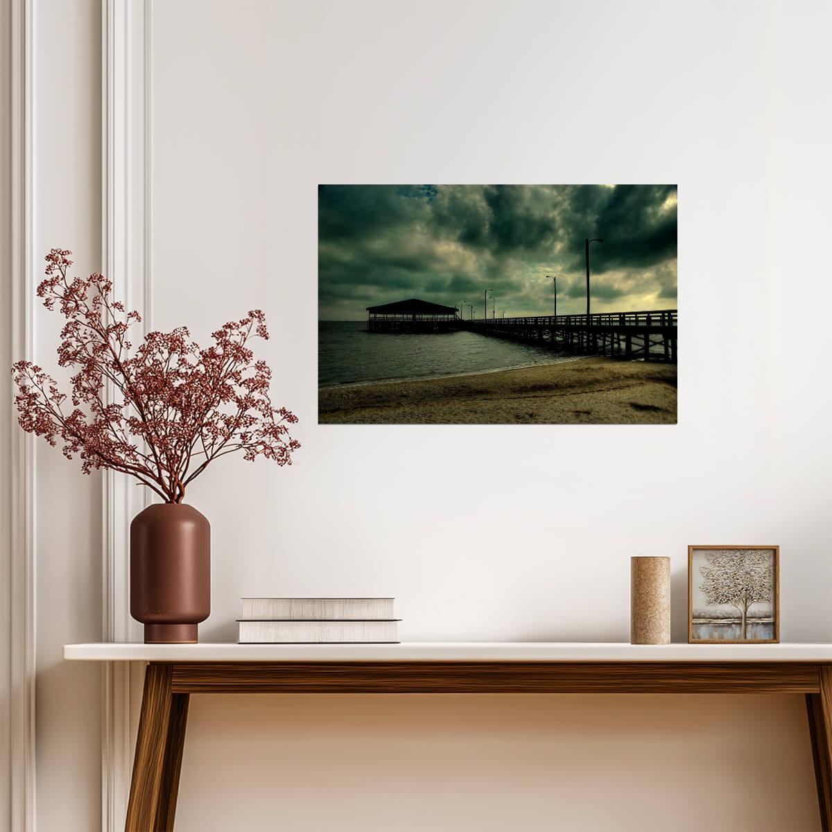 A Dark Pier at Night | Moody Seascape Photography | Ocean Poster - Photography Poster