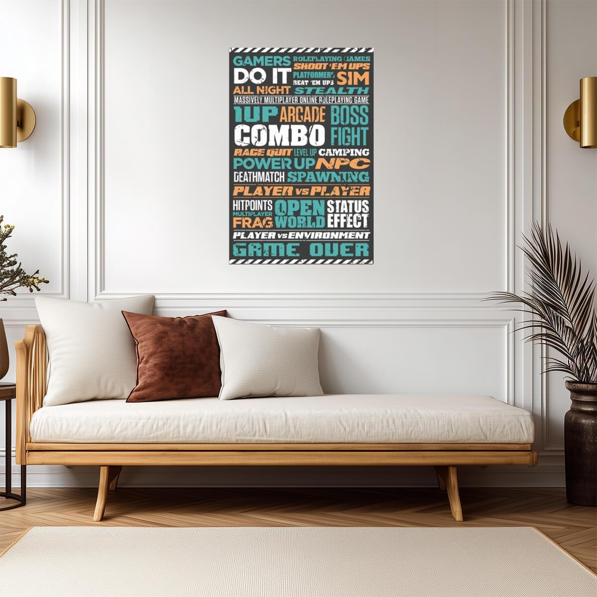 Gaming Word Cloud | Typographic Art Print | Gamer Room Decor Poster