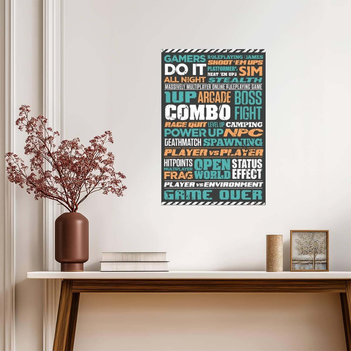 Gaming Word Cloud | Typographic Art Print | Gamer Room Decor Poster