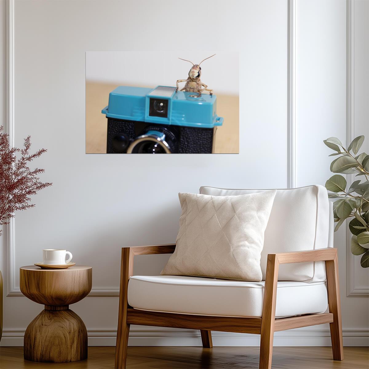 Grasshopper on a Vintage Toy Camera | Surreal Macro Photography | Funny Animal Photographer Poster - Photography Poster