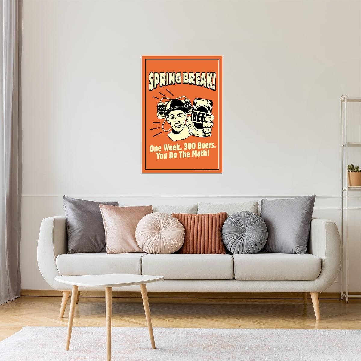 Spring Break Math Poster | Funny Beer Humor | College & Party Decor