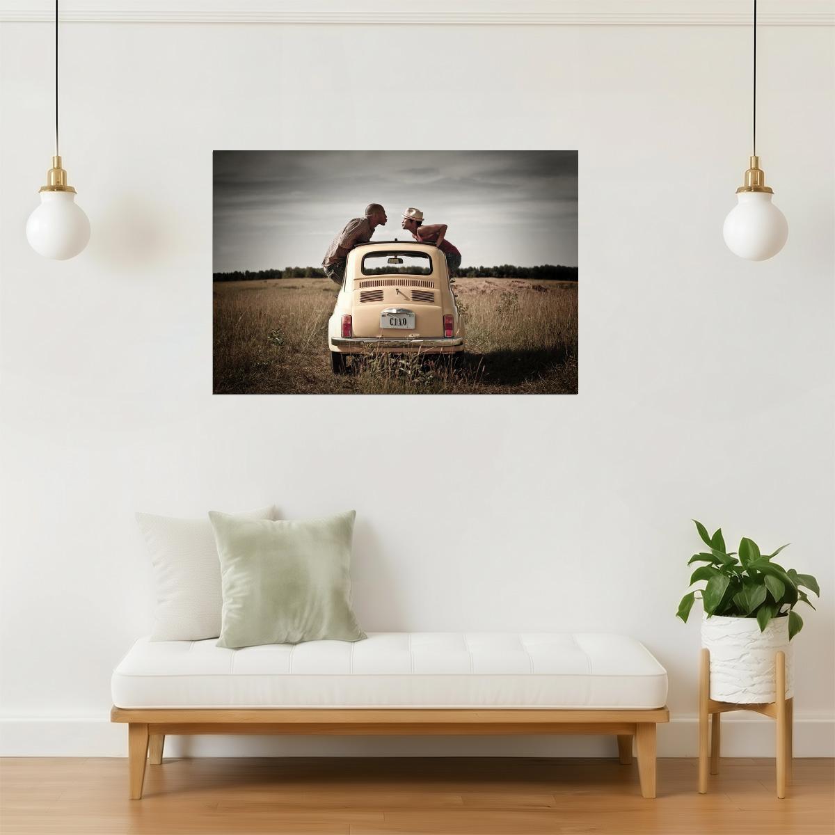 Couple Kissing in Car Window Poster | Romantic Photography | Vintage Wall Art