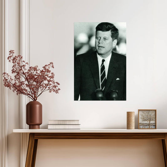 John F. Kennedy Giving a Speech | Vintage Black and White Photo | Historical Politician Poster - Vintage & Retro Poster
